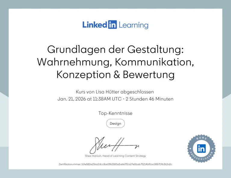 Abschlusszertifikat in Grundlagen der Gestaltung