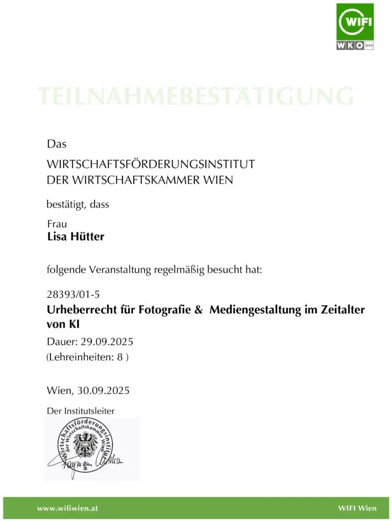 Besuchsbestätigung zu Urheberrecht für Fotografie