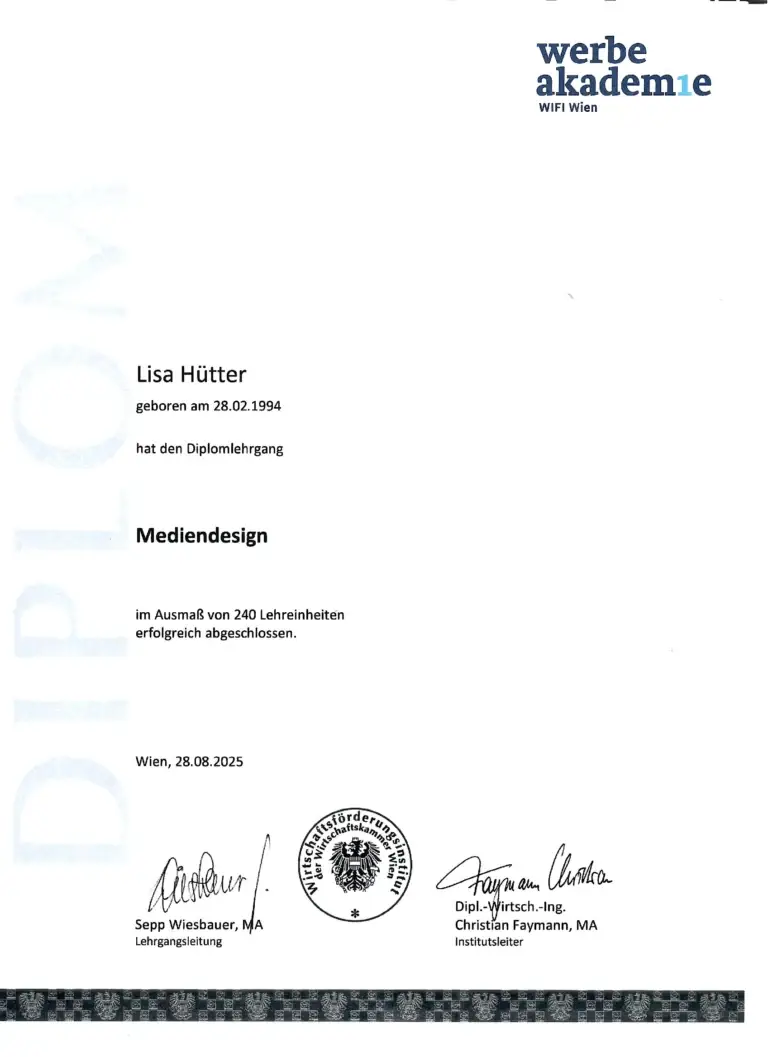 Diplom für den Bereich Mediendesign